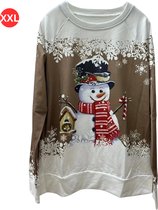 Livano Kersttrui - Dames - Foute Kersttrui - Christmas Sweater - Kerst Sweater - Christmas Jumper - Pyjama - Pullover - Sneeuwpop - Khaki - Maat XXL