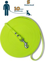 Miqdi lange lijn - BioThane – neon geel - 10 meter lang – 9mm breed – XS/S – kleine hond – lange hondenriem