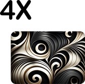 BWK Stevige Placemat - Zwart met Witte Spiral - Set van 4 Placemats - 40x30 cm - 1 mm dik Polystyreen - Afneembaar