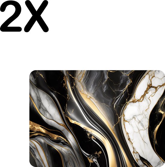 BWK Flexibele Placemat Zwart met Wit en Gouden Marmer Set van 2 Placemats 35x25... bol