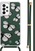 Casimoda® hoesje met groen koord - Geschikt voor Samsung A23 - Vlinders - Afneembaar koord - TPU/acryl - Groen