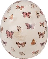Clayre & Eef Decoratie Ei Ø 14x16 cm Beige Roze Keramiek