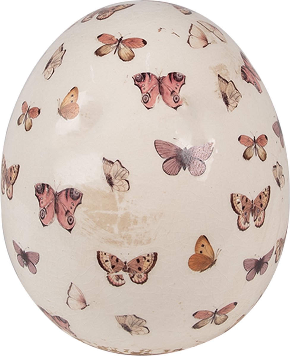 Decoratie Ei Ø 14x16 cm Beige Roze Keramiek