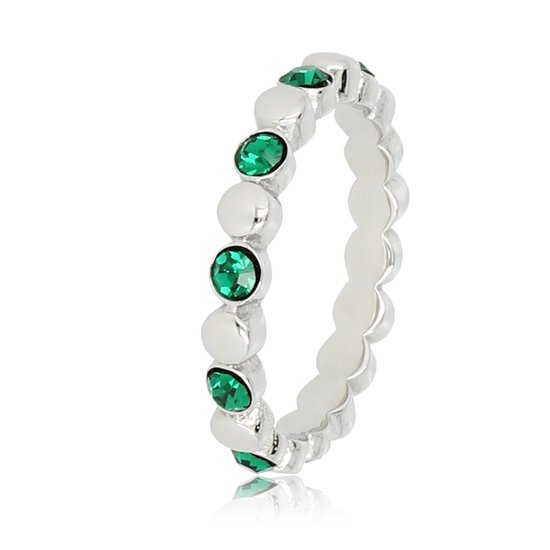 My Bendel - Smalle zilveren ring met groene steentjes - Smalle zilveren ring met groene steentjes - Met luxe cadeauverpakking