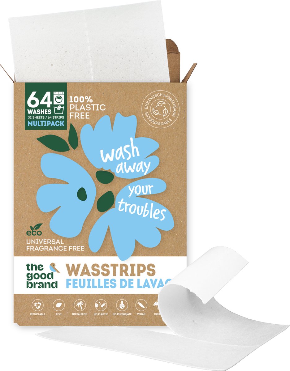 Bol.com The Good Brand - Wasstrips - Wasmiddeldoekjes - 64 wasbeurten - Duurzaam - Plasticvrij - Geurloos aanbieding