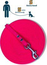 Miqdi lange lijn - BioThane – neon roze - 5 meter lang – 9mm breed – XS/S – kleine hond – sleeplijn - géén handvat