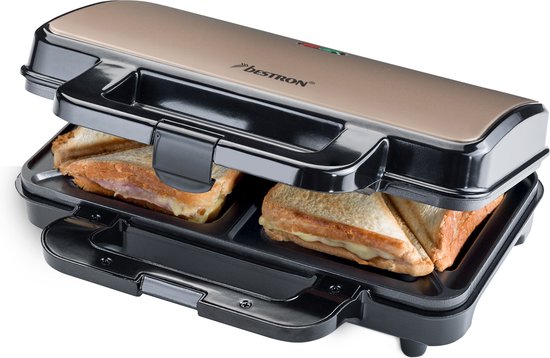 Bestron XL Tosti ijzer voor 2 Tosti's, Tosti apparat met antiaanbaklaag & indicatielampje, 1000W, kleur: wit/grijs