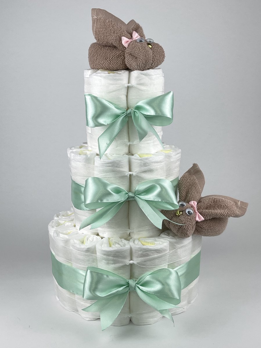 Goedkoopste Chouette-Chouette | Luiertaart Meisje | Kraamcadeau | Geboorte Meisje | Babyshower | Konijnen Pinkstone - Groen