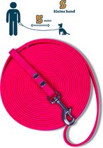 Miqdi lange lijn - BioThane – neon roze - 5 meter lang – 9mm breed – XS/S – kleine hond – lange hondenriem