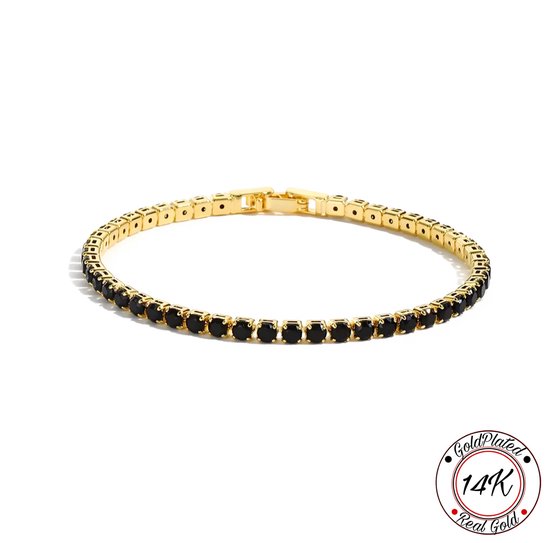 Borasi Tennis Armband Zwart | 14K Goldplated | 17 CM | Zirkonia Stenen | Vrouwen Armband | Dames Armband | Cadeau Voor Haar | Elegante Armband | Best Verkochte Sieraden