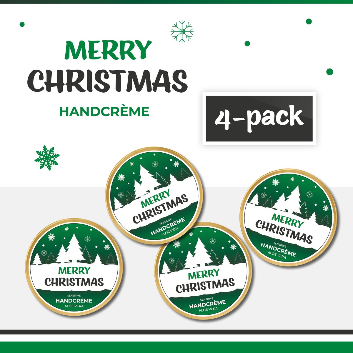 Goedkoopste Handcrème Merry Christmas - 4-Pack - 50 ml - 200 gram | Aloë vera - Kerstgeschenk - Klein Kerstcadeautje - Christmas Gift - Cadeau - Kerst - Kerstpakket - Kerstpakketten - Fijne Kerstdagen - Cadeautje - Feestdagen - Groen - Goud
