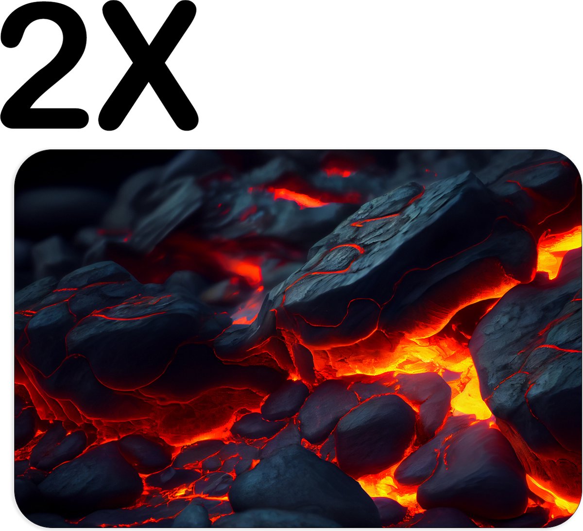 BWK Flexibele Placemat - Stenen in Lava - Set van 2 Placemats - 45x30 cm - PVC Doek - Afneembaar