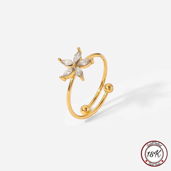 Soraro Bloem Ring | 18K Goldplated | Goudkleurig | Flower | Elegante Ring | Dames Ring | Klemring | Vrouwen Cadeau | Moederdag | Moederdag cadeau