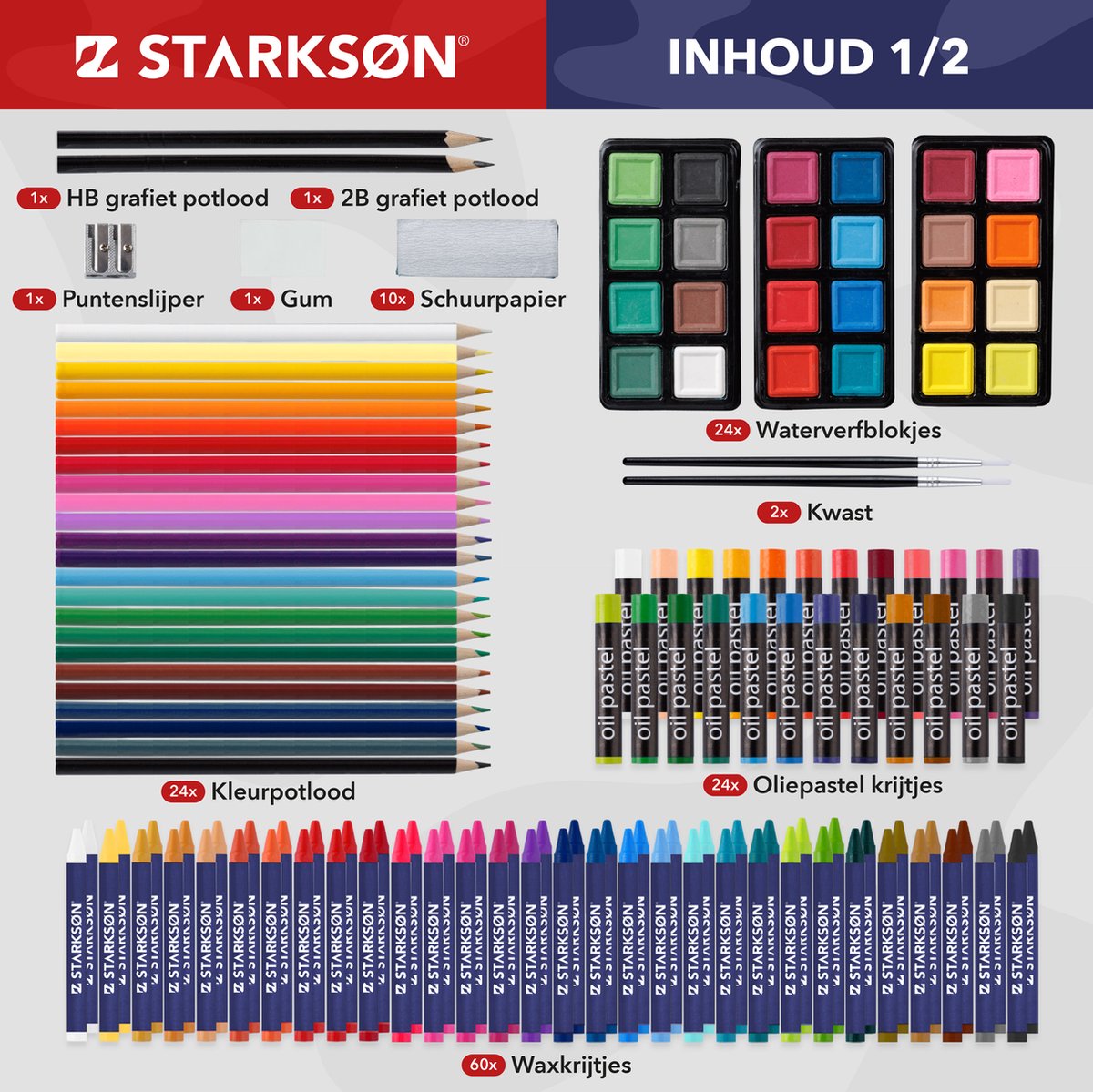 STARKSØN 141-Delige Houten Tekenkoffer Set Incl. Kleurpotloden, Oliepastel Krijt, Waterverf & Aquarelverf - Teken Doos - Teken Koffer Voor Kinderen & Volwassenen — afbeelding 6