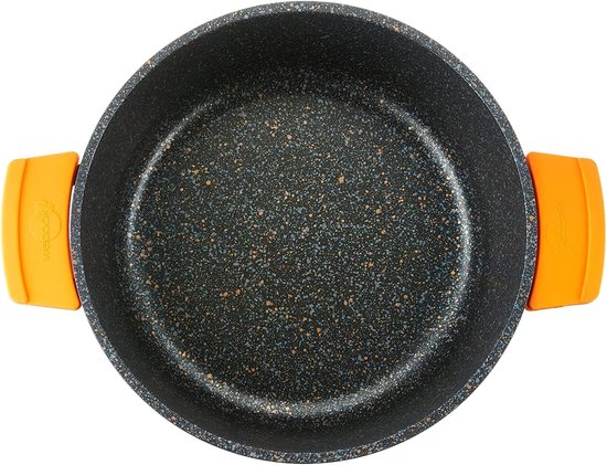 WECOOK! Ecochef Titanium hoge kookpan, 32 cm, inductie met glazen deksel, anti-aanbaklaag, quantanium, ecologisch, PFOA-vrij, gegoten aluminium, 5 mm dik, siliconen handgrepen, vitrokeramisch, gas