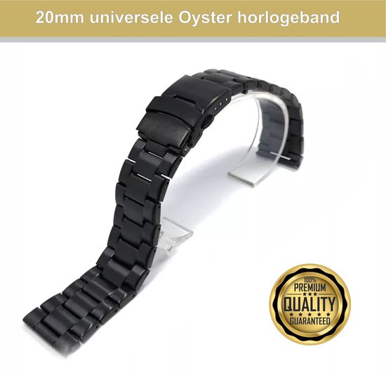 Bracelet de montre Oyster Noir 20 mm universel - Attache bracelet 20 mm - Bracelet de montre acier inoxydable 316l | convient également aux montres intelligentes suivantes Samsung , Huawei, ticwatch Amazfit , Honor