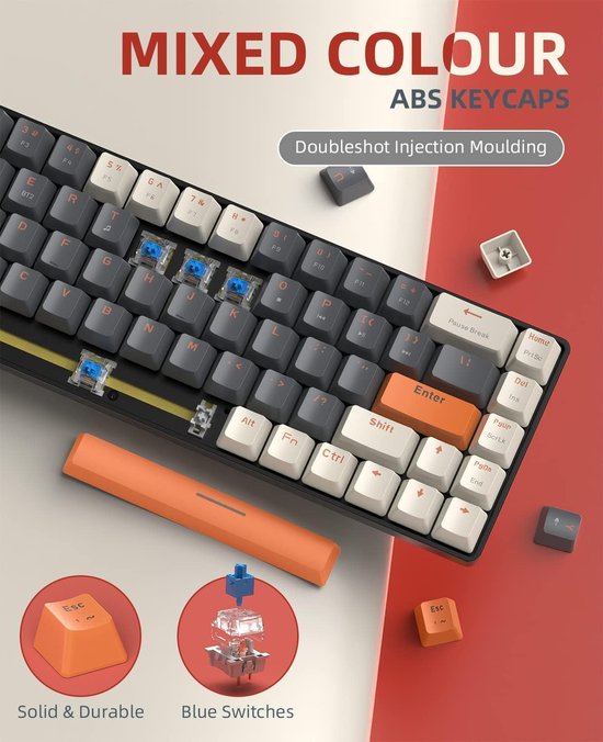 YINDIAO K68 60% Wireless Mechanical Gaming Keyboard,Bluetooth 5.0/2 YINDIAO K68 60% Wireless Mechanical Gaming Keyboard,Bluetooth 5.0/2