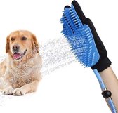 Galesto Waterborstel Handschoen Voor Dieren - Verzorgingshandschoen - Voor Hond en Kat - Huisdieren - Inclusief 3 Koptstukken - Blauw