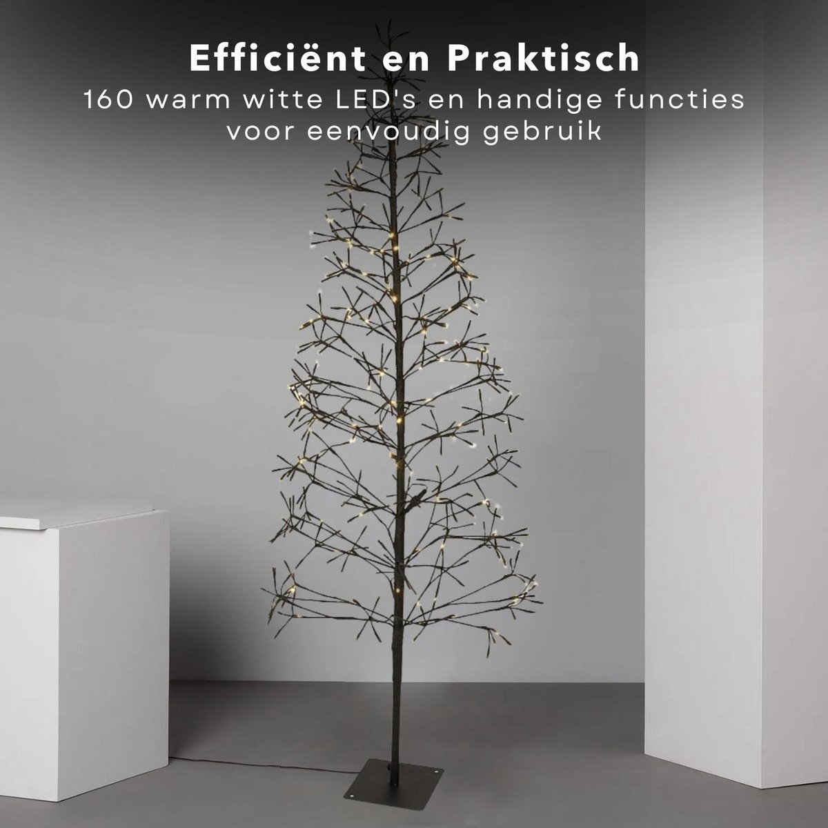Sfeervolle Lichtboom - Kerstboom - 120 Cm - 160 Warm Witte LED's - Sfeerverlichting - Kerstverlichting - Kerstlampjes - Takken met Verlichting - Voor Binnen en Buiten - Met Metalen Standaard - 500 cm Aansluitsnoer - Kerstversiering – foto 3