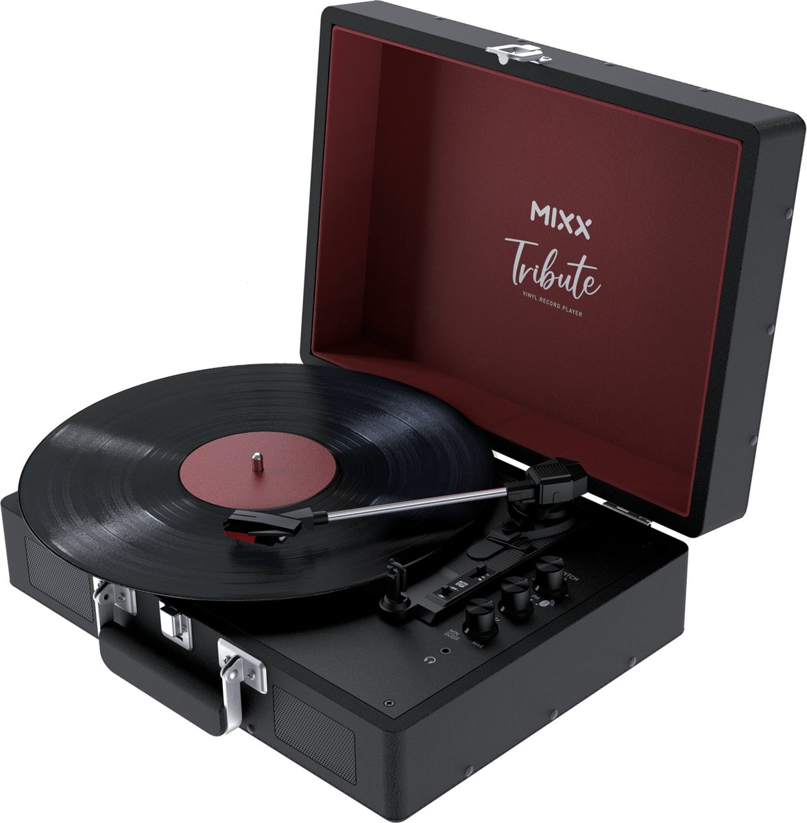 Mixx Tribute Stereo - Vinyl Platenspeler - Bluetooth In/Out & Ingebouwde Speakers - Zwart/Donkerrood