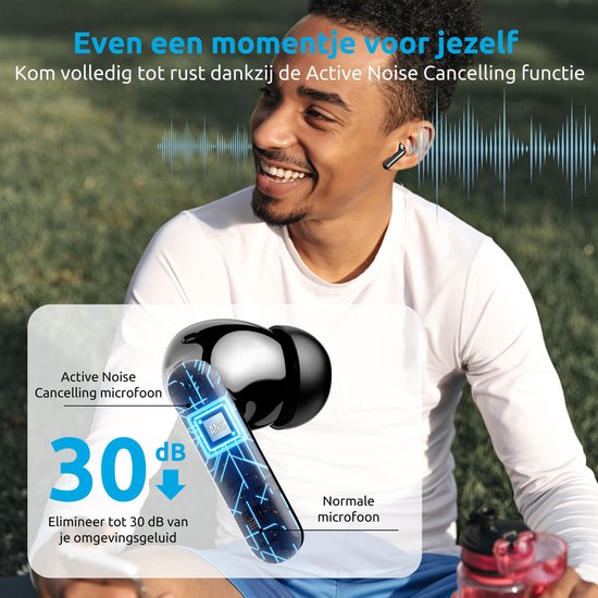 PrimeSound Sky Pro Draadloze Oordopjes - Active Noise Cancelling - LED Display - Bluetooth 5.3 - Zwart - PrimeSound