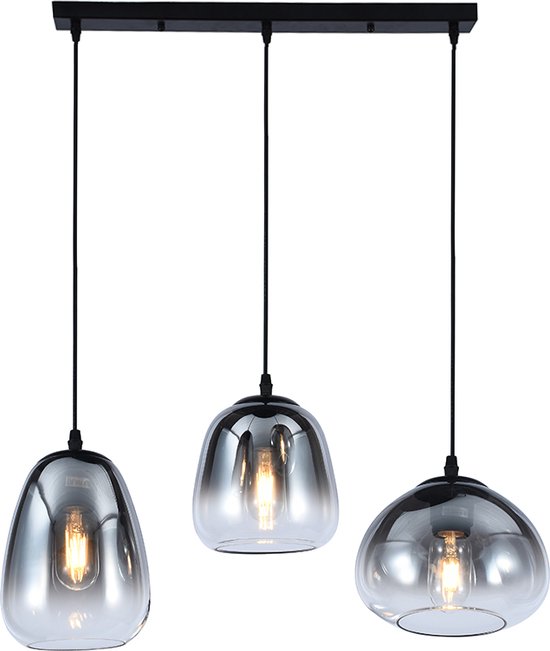Olucia Semra - Design Hanglamp - 3L - Aluminium/Glas - Grijs;Zwart - Rechthoek