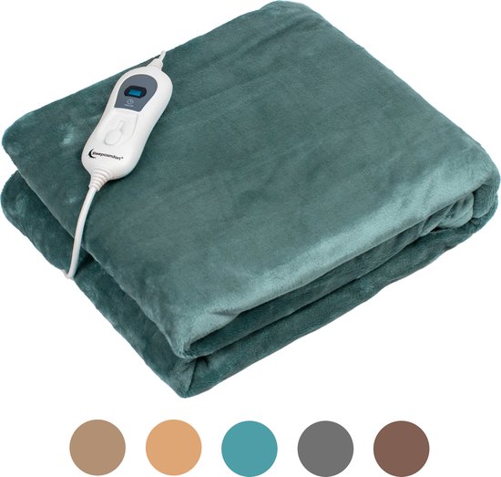GOPLUS Elektrische deken met automatische uitschakeling, dekbed, warmtedeken met 9 temperatuurniveaus, 9-uurs timer, wasbare knuffeldeken met oververhittingsbeveiliging (grijs, 160 x 131,5 cm