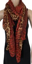 Dames lange sjaal met panterprint rood/camel