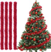 Kerstslingers, 4 stuks klatergoud kerstboom, 3 m klatergoud slinger, klatergoud slinger, kerstdecoratie klatergoud voor kerstboom, kerstfeest, verjaardagsfeestdecoratie (rood)
