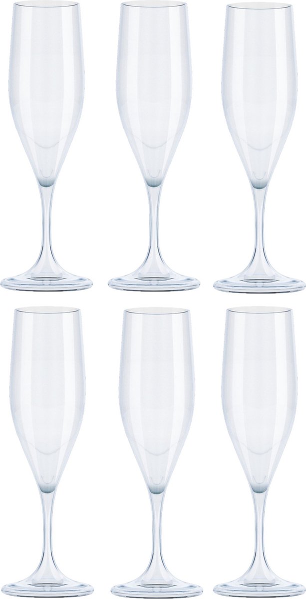Juypal Champagneglas - 6x - transparant - kunststof - 150 ml - herbruikbaar