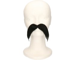 Verkleed snor - lang - zwart - zelfklevend - nepsnor - Carnaval accessoires - verkleedaccessoires snorren