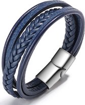 Bracelet pour homme - Cuir bleu avec fermeture en acier - Bracelets en cuir - Cadeau pour homme - Cadeaux masculins