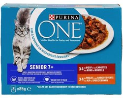4x Purina 7+ Fijne Malse Reepjes in Saus Kip - Rund 8 x 85 gr