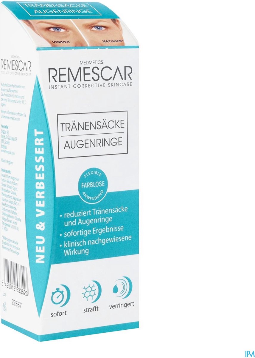 Remescar Wallen en Donkere Kringen 8ml - Crème voor Wallen - Donkere Kringen verwijderaar - Verwijdert wallen onder de ogen - Onmiddellijke wallen behandeling - 180 Applicaties - Remescar