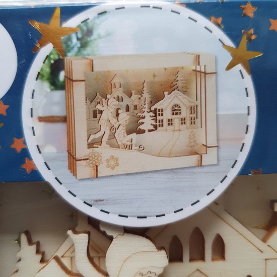 Maak je eigen kerst decoratie, 3d houten scene winter stadje