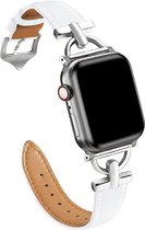MNCdigi - Elegante lederen smartwatchband - Effen leer - Wit - Geschikt voor Apple Watch 38mm - 40mm - 41mm - Luxe leren band met zilver D-vormige RVS metalen gespen - Voor iWatch Series 9/8/7/6/SE/5/4/3/2/1 kleine modellen
