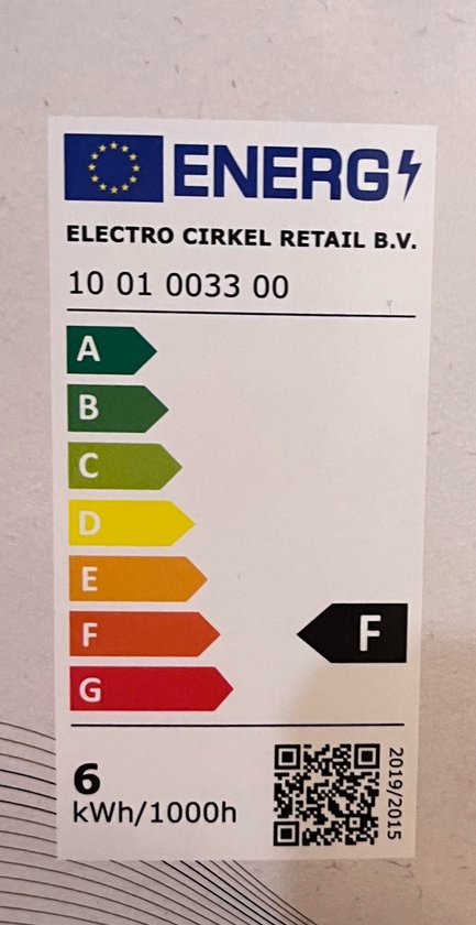 Energie-etiket met klasse F, 6 kWh/1000h.