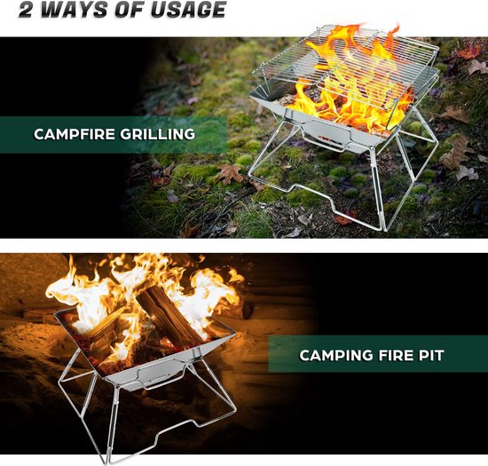 Opvouwbare kampvuurgrill Campingvuurplaats met draagtas 304 roestvrij staal Zware draagbare (M (31 x 31 x 21 cm)) — afbeelding 5
