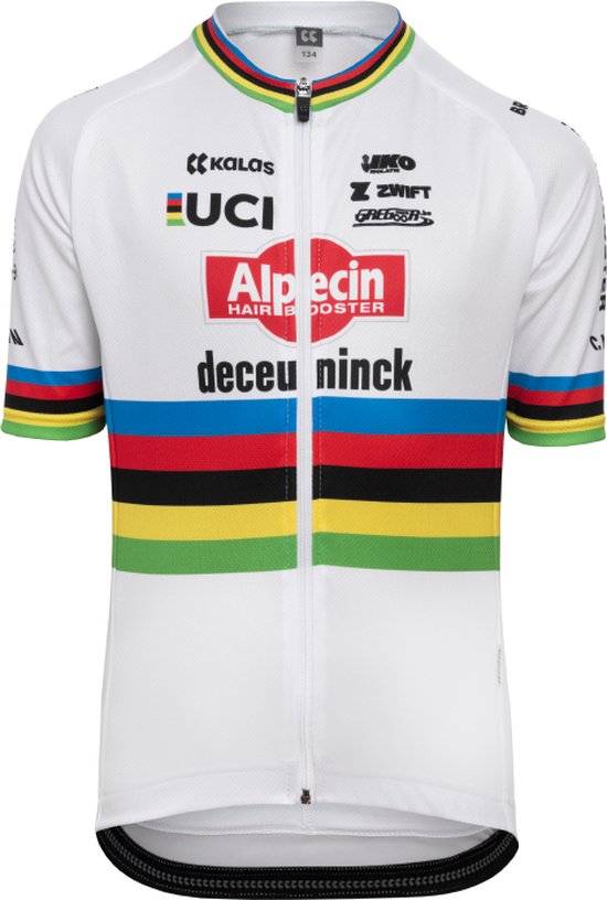 Kids Fietsshirt ALPECIN-DECEUNINCK WERELDKAMPIOEN MATHIEU VAN DER POEL KALAS Maat 110