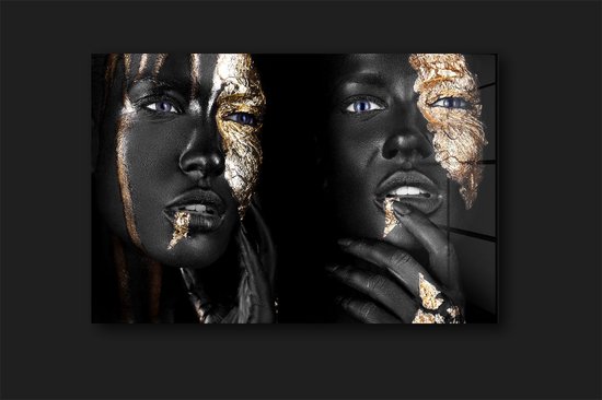 Golden black woman schilderij op plexiglas 80x120cm