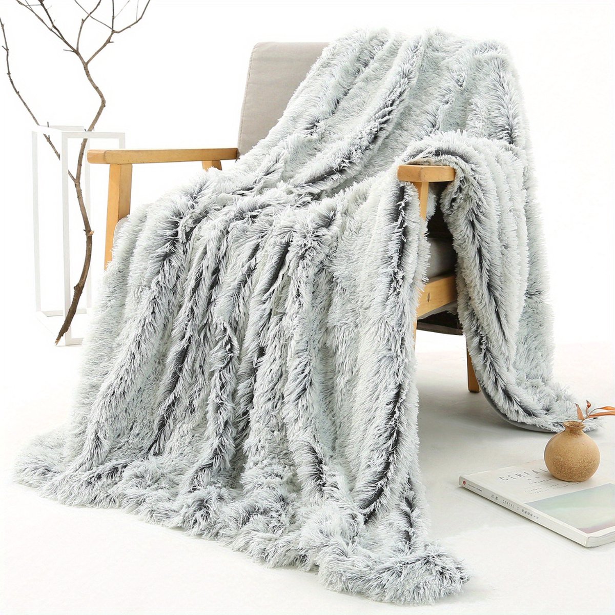 Livano Plaid - Dekentje - Pluche - Wollen - Fleece - Deken - Knuffeldeken - Bank Deken - Licht Grijs - 160x200cm