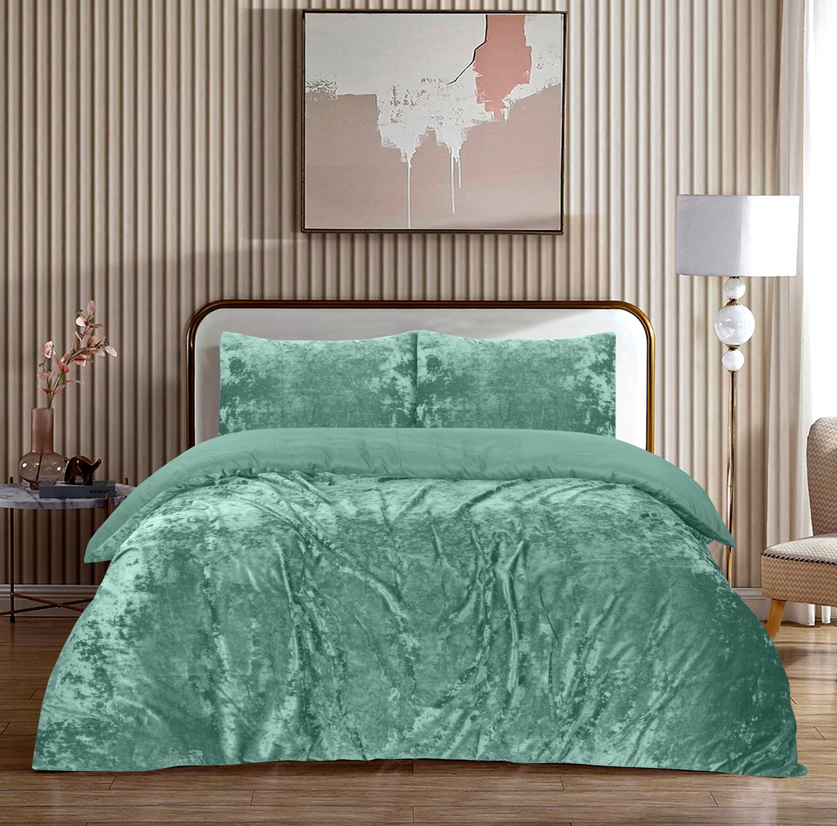 Skylark - Iced Crushed Velvet dekbedovertrekset - Litsjumeaux - 240x220 + 2 kussenslopen 60x70 – Groenblauw