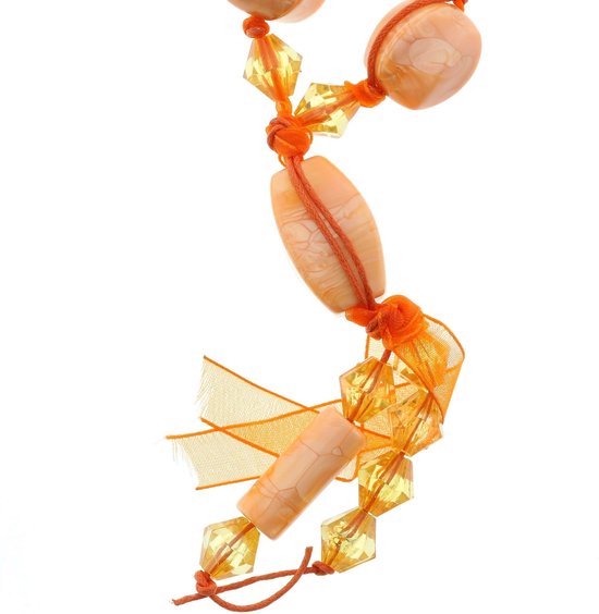 Behave Oranje lange kralen ketting van touw met hanger