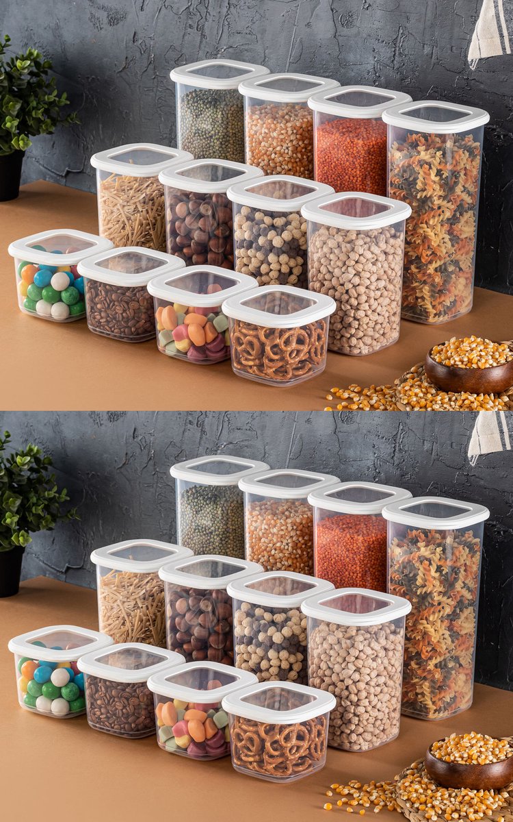 Asir opbergdoosset (24 stuks) - wit - 100% kunststof, BPA-vrij - 500 ml / 1200 ml / 1750 ml - magnetron- en vaatwasmachinebestendig