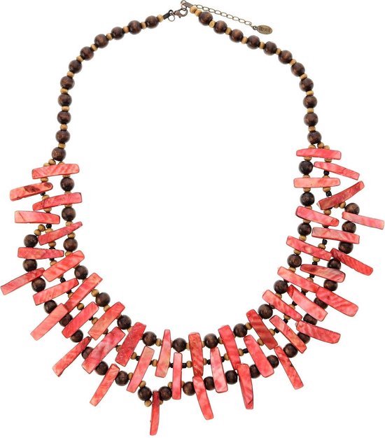 Gelaagde Boho Houten Kralenketting Met Holle Bloemenhanger - Etnische Hippie Sieraden