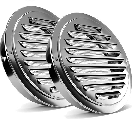 2 stuks ventilatierooster, roestvrij staal, afvoerluchtrooster, insectenbescherming, luchtrooster, rond, 80 mm, weerbestendig rooster voor garage