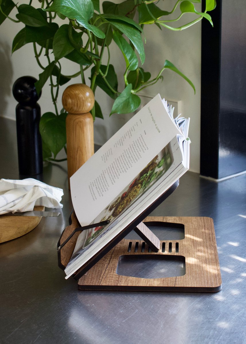 Kitchen trend Kookboek Standaard Cookbook Stand Tablethouder Walnoot Verstelbaar In 8 Standen