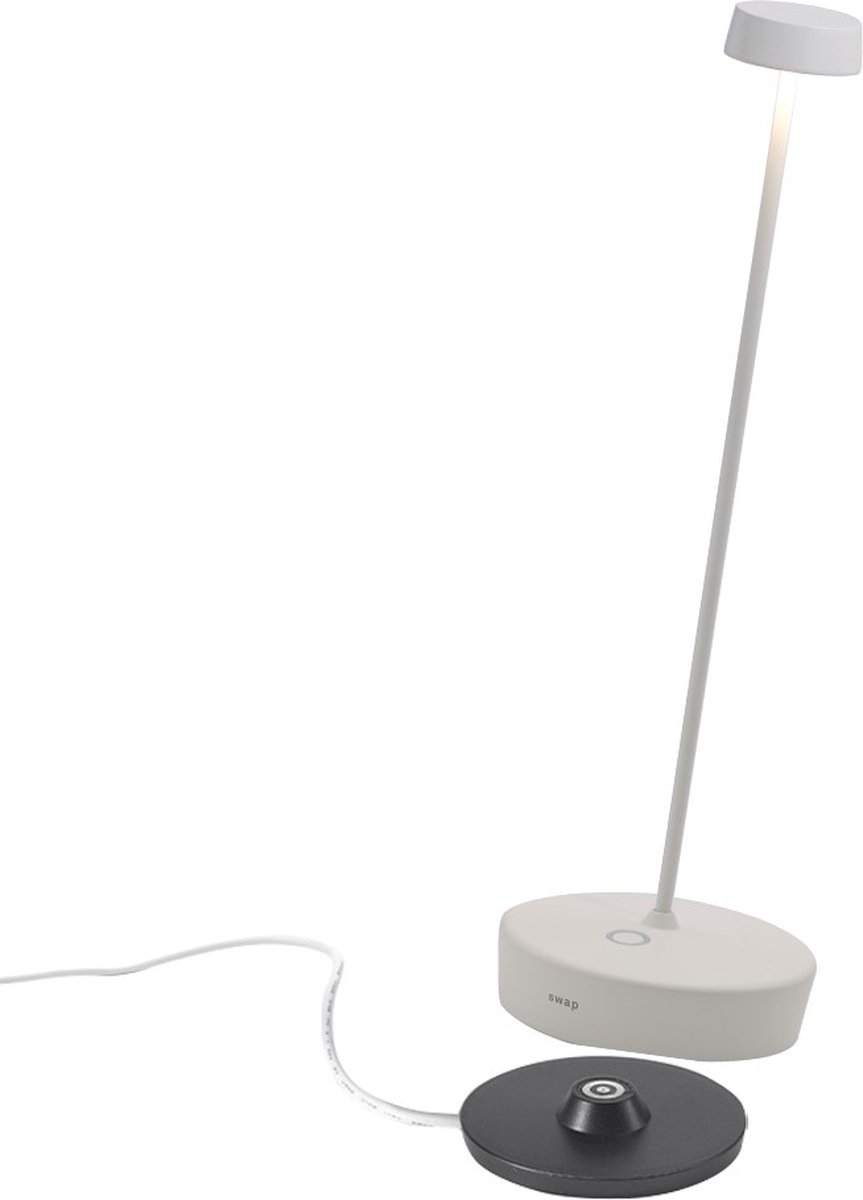 Zafferano Swap Tafellamp - Oplaadbare Buitenlamp Wit - IP65 Spatwaterdicht - Bureaulamp Snoerloos - Dimbare LED Lamp - Tuinlamp met Draadloos Oplaadstation - 32,5 cm x Ø 10cm