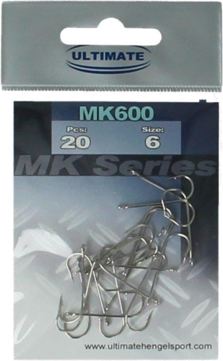 20 Stuks - Ultimate haak met oog maat 6 - MK600 - haken - vissen - paling - palinghaak - platvis - platvishaak - schol - zeevis - vishaak