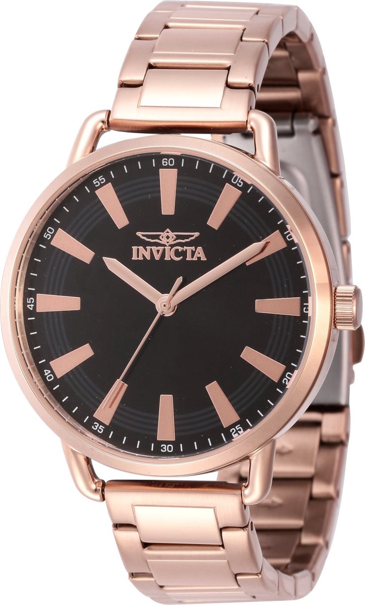 Invicta Wildflower 46335 Dames Horloge - Waterdicht - Analoog - Quartz Uurwerk - Roestvrij Staal met zwarte Wijzerplaat - 38mm